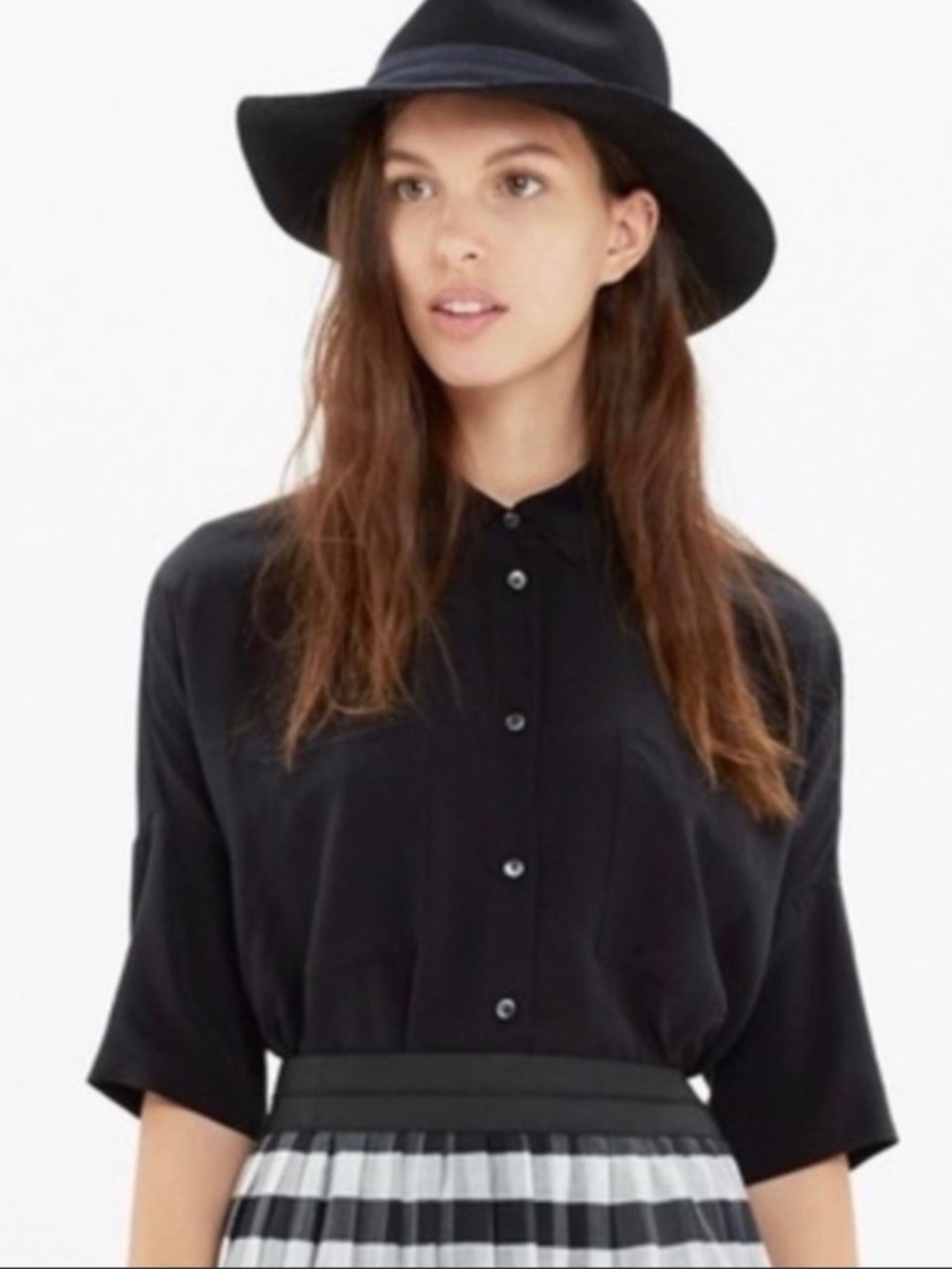 Madewell Silk Courier Shirt (black, xxs)